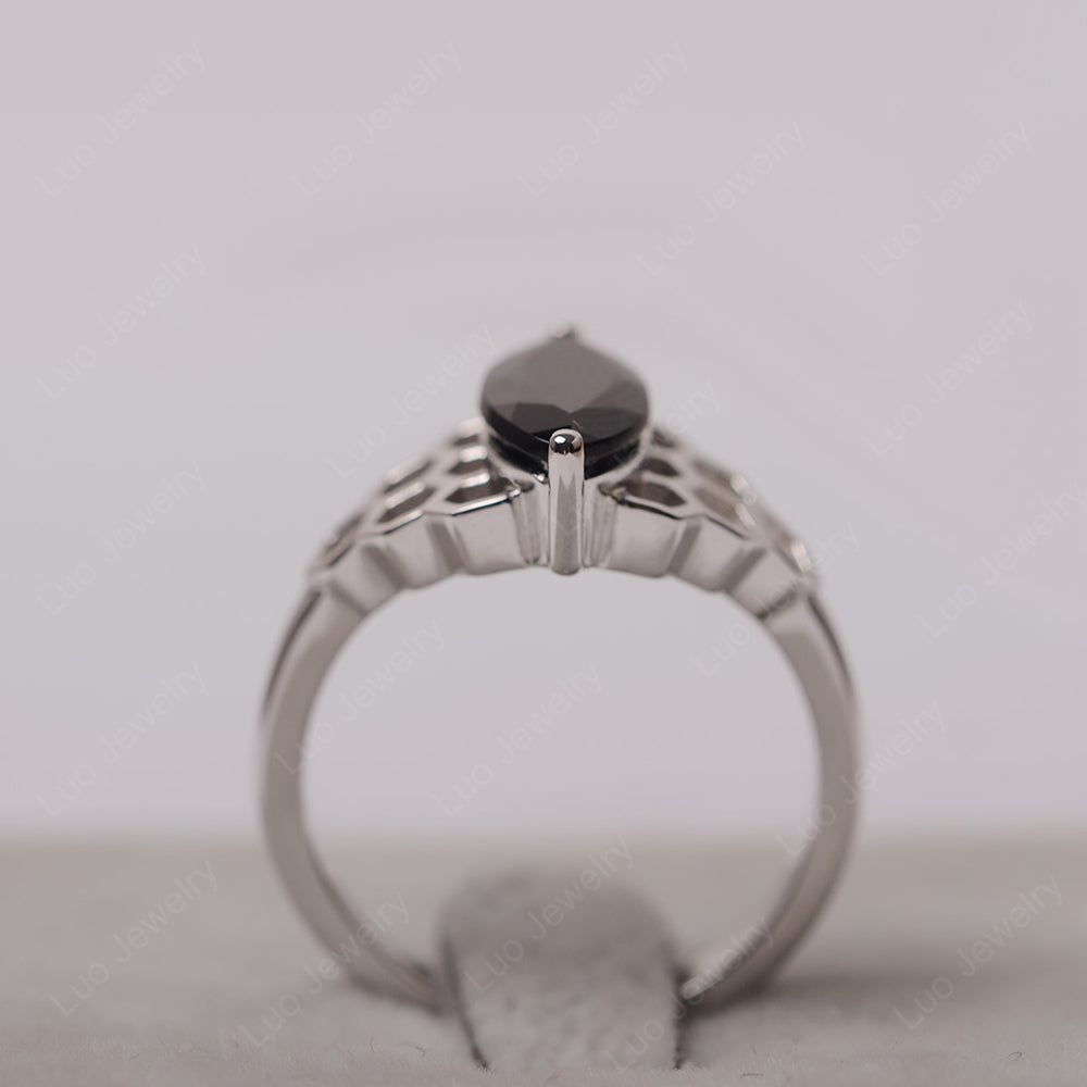Large Black Stone Solitaire Honeycomb Ring - LUO Jewelry