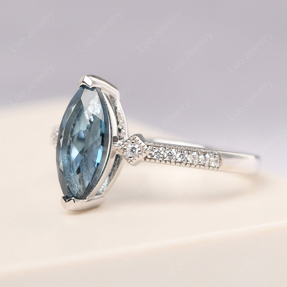 Marquise cut gemstone, store London blue topaz ring, promise ring, blue gemstone, solitaire ring