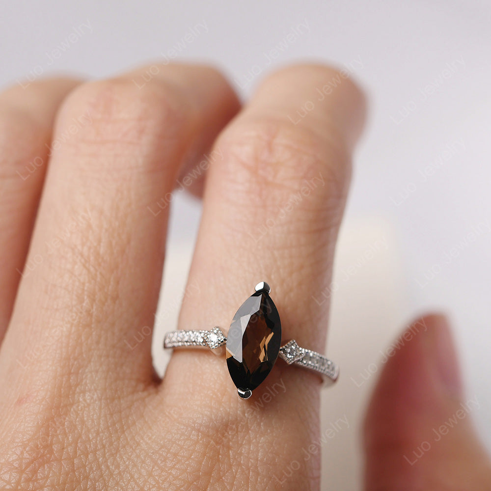 Marquise Cut Smoky Quartz  Promise Ring Gold - LUO Jewelry