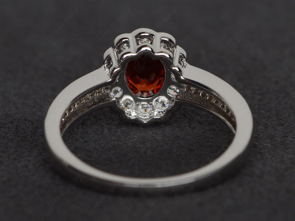 Oval Cut Garnet Flower Engagement Ring - LUO Jewelry