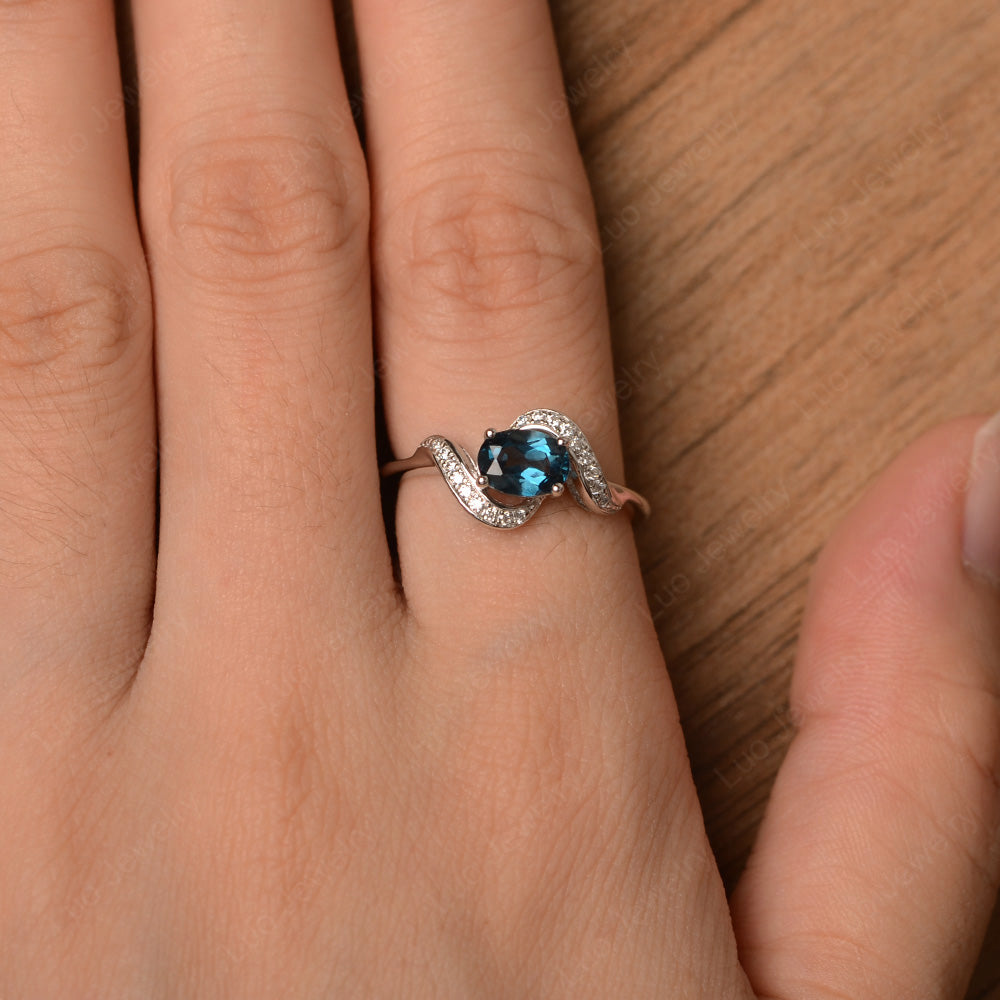 London blue topaz ring, engagement ring for woman, silver 925 ring, east to west ring, oval cut blue topaz 2024 ring