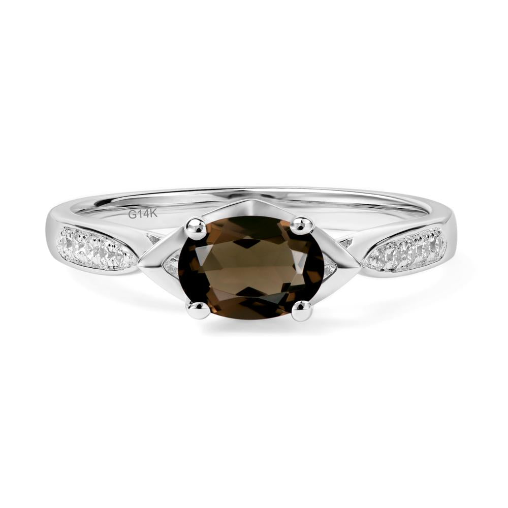 Petite Oval Horizontal Smoky Quartz Ring - LUO Jewelry #metal_14k white gold