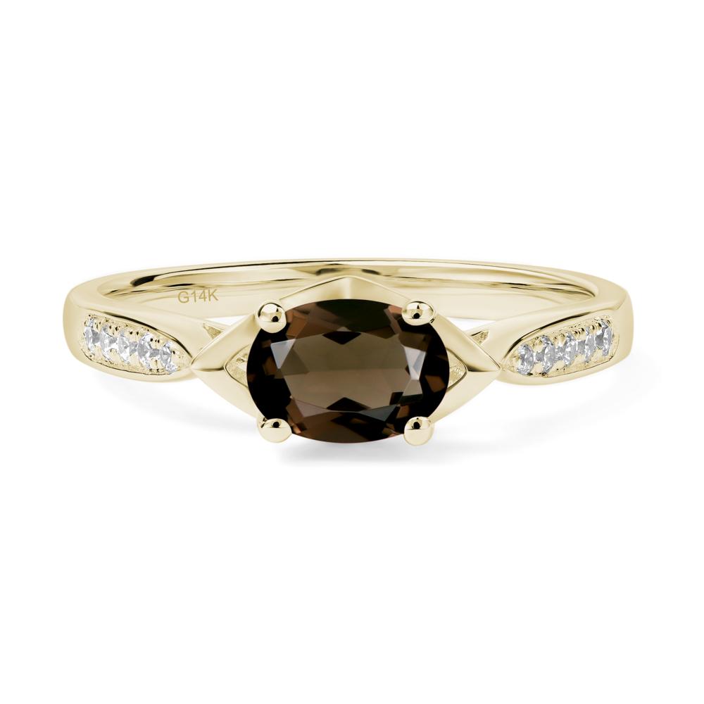 Petite Oval Horizontal Smoky Quartz Ring - LUO Jewelry #metal_14k yellow gold