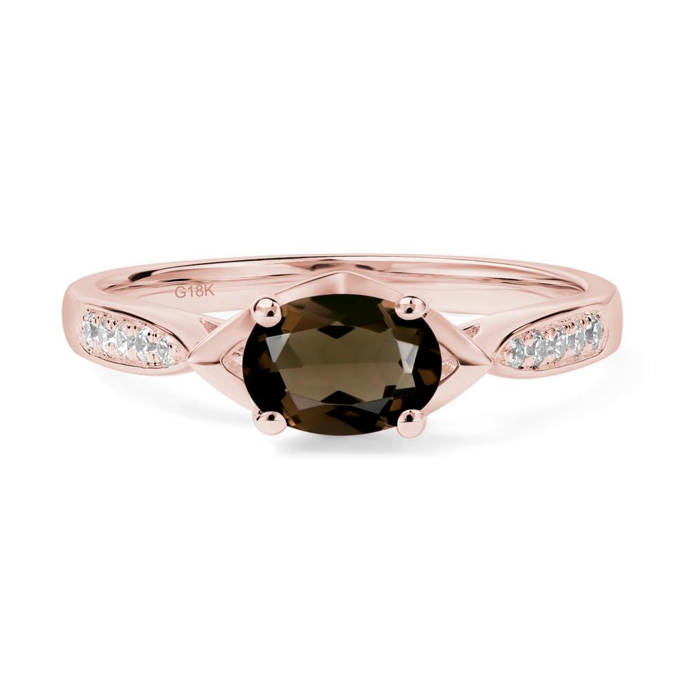 Petite Oval Horizontal Smoky Quartz Ring - LUO Jewelry #metal_18k rose gold