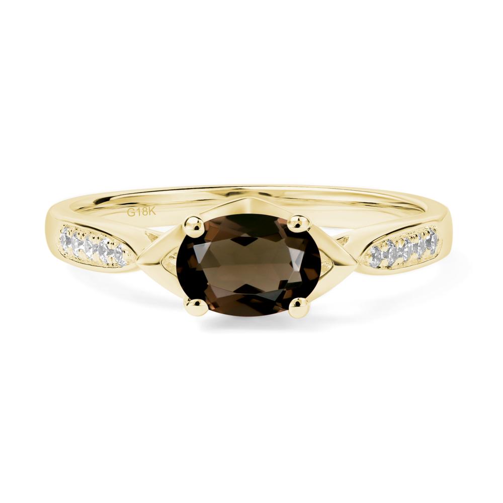 Petite Oval Horizontal Smoky Quartz Ring - LUO Jewelry #metal_18k yellow gold