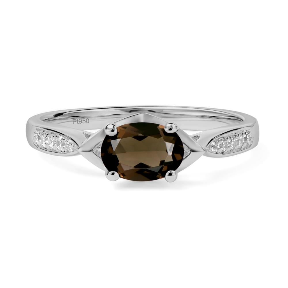 Petite Oval Horizontal Smoky Quartz Ring - LUO Jewelry #metal_platinum