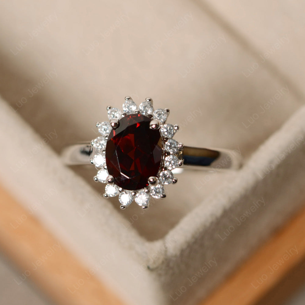 Oval Shape Garnet Halo Engagement Ring LUO