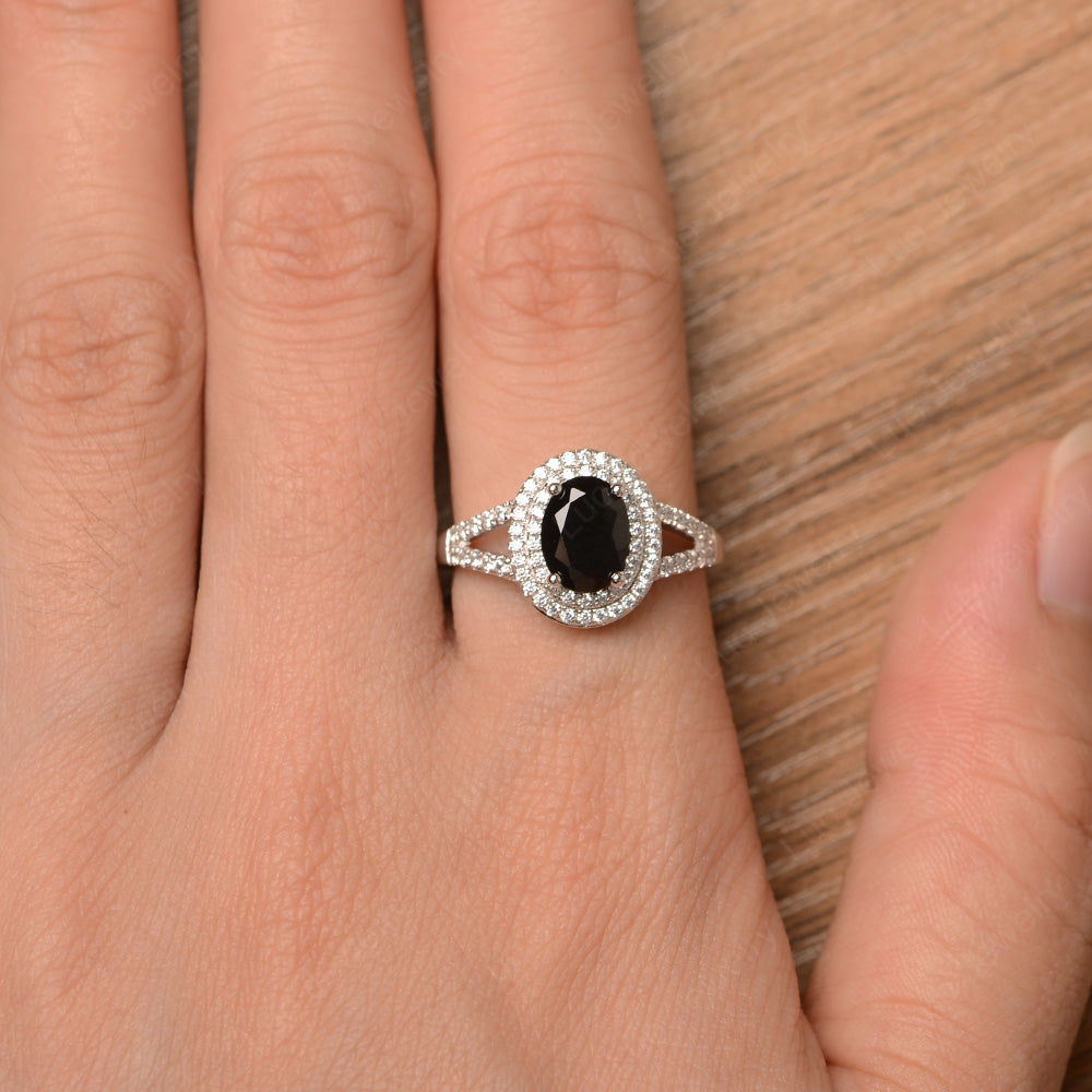 Black Stone Double Halo Oval Engagement Ring