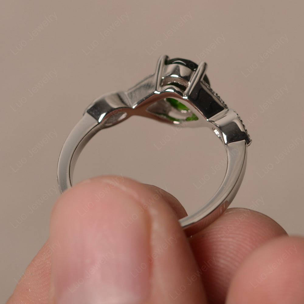 Oval Diopside Engagement Ring White Gold - LUO Jewelry