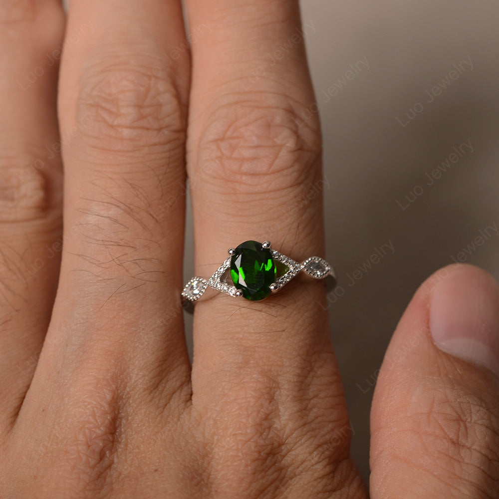 Oval Diopside Engagement Ring White Gold - LUO Jewelry