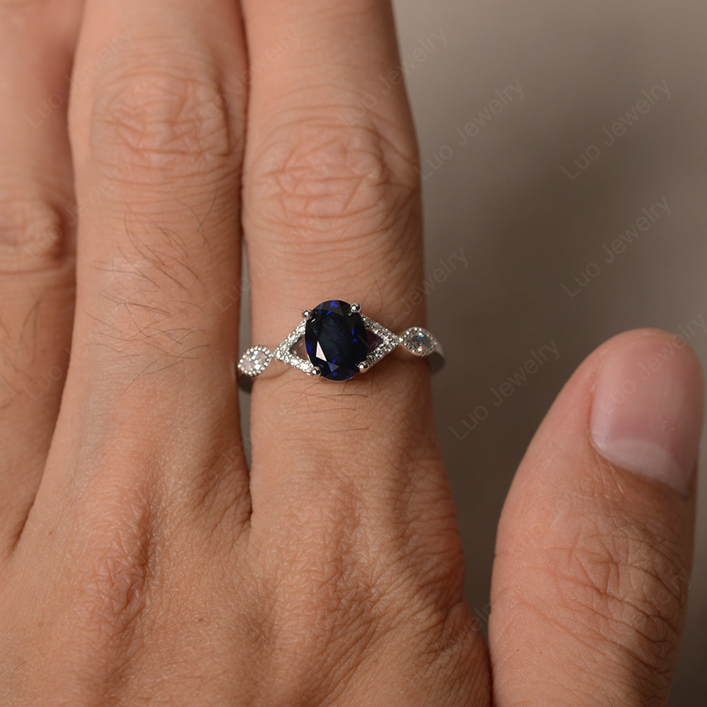 Oval Lab Sapphire Engagement Ring White Gold - LUO Jewelry