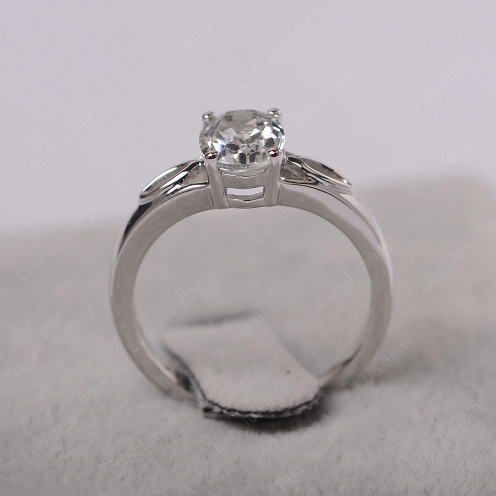 Oval store Cut White Topaz Ring Engagement Rings Silver Split Shank