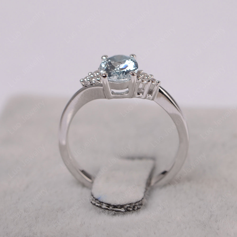 Oval Cut Aquamarine Engagement Ring For Girls - LUO Jewelry