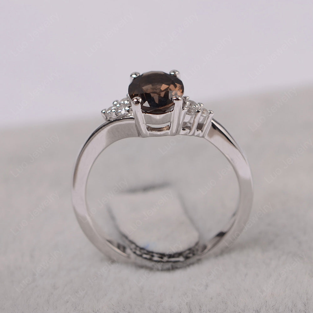 Oval Cut Smoky Quartz  Engagement Ring For Girls - LUO Jewelry