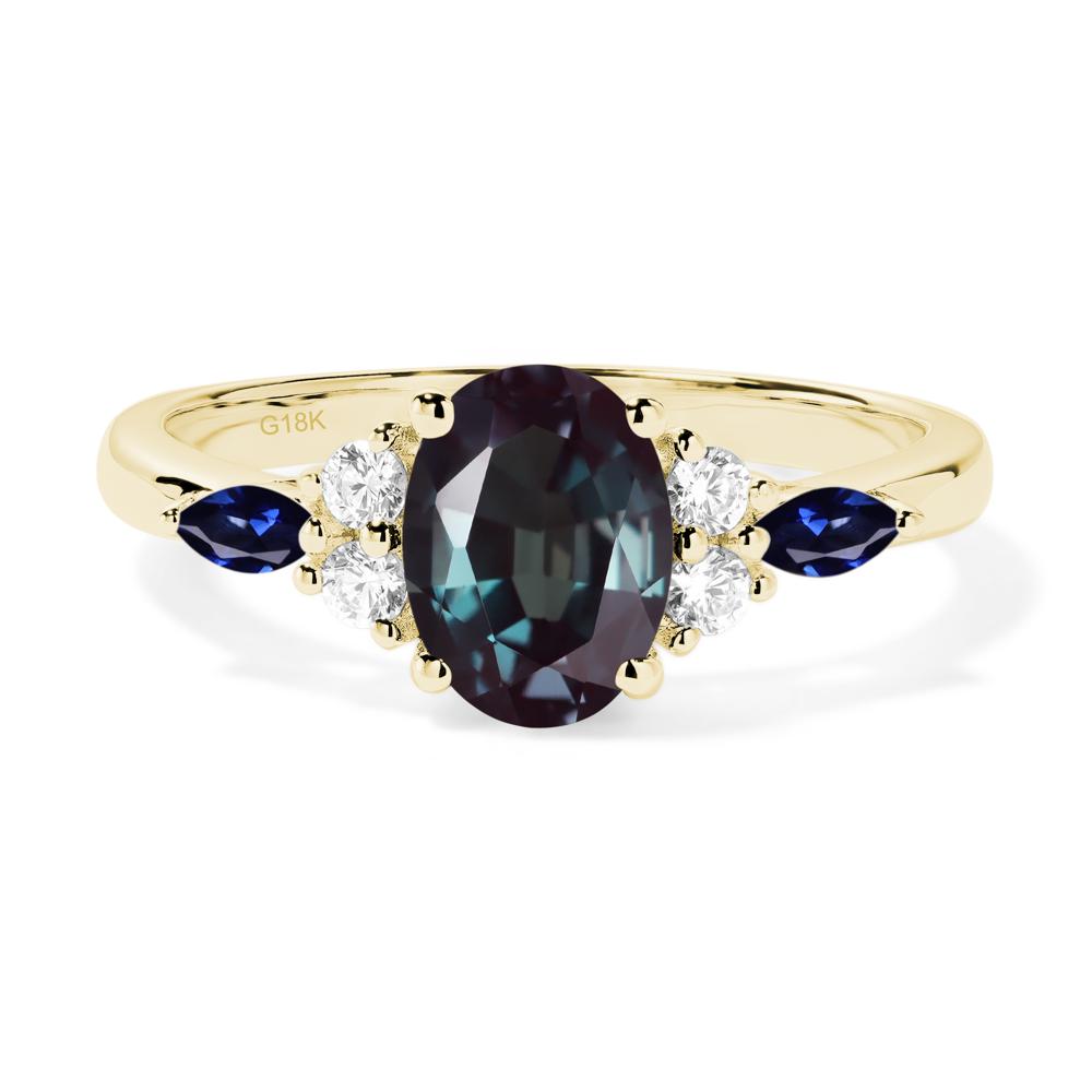 Simple Oval Lab Alexandrite Engagement Ring - LUO Jewelry #metal_18k yellow gold