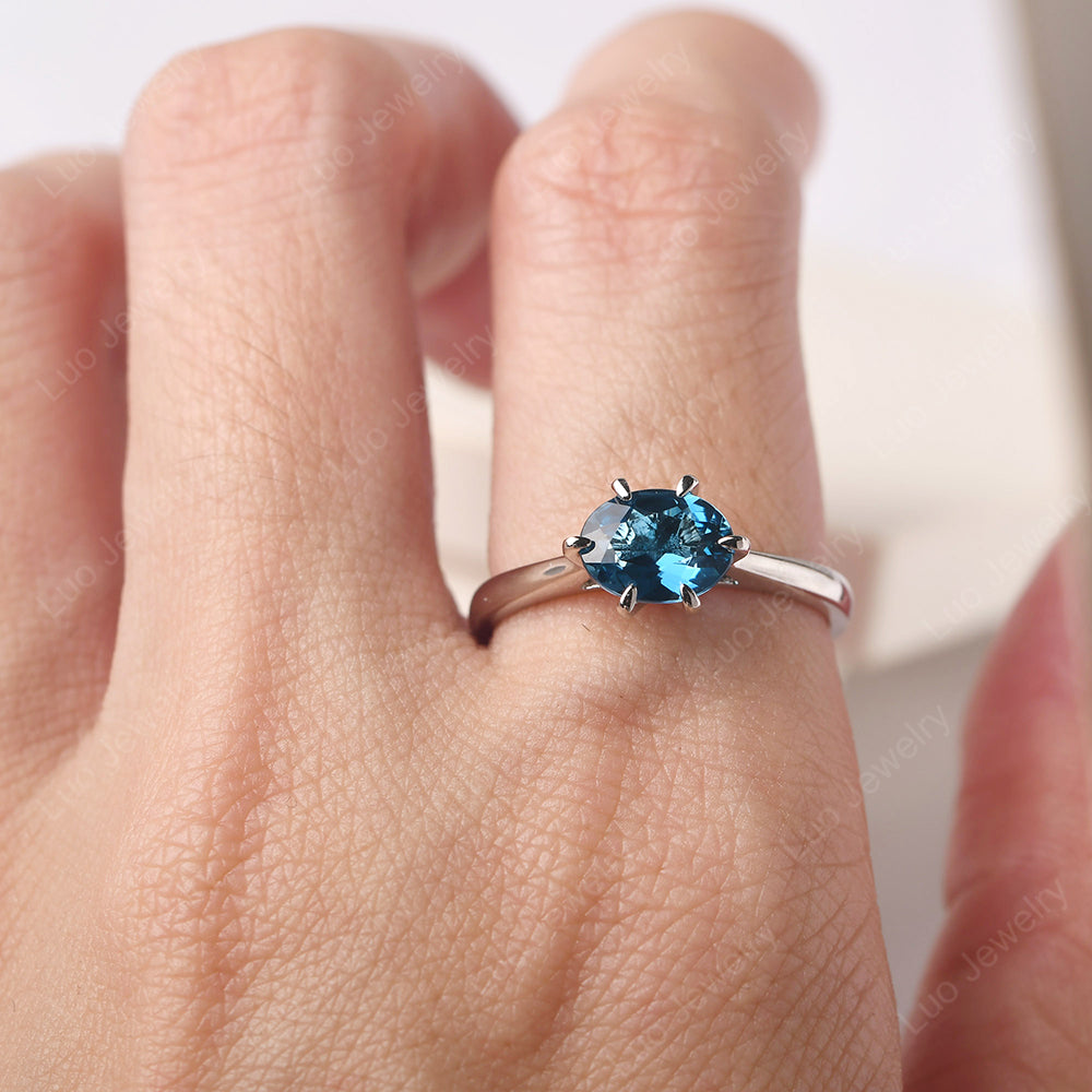 London blue topaz ring, engagement ring for woman, silver 925 ring, east to west ring, oval cut blue topaz store ring