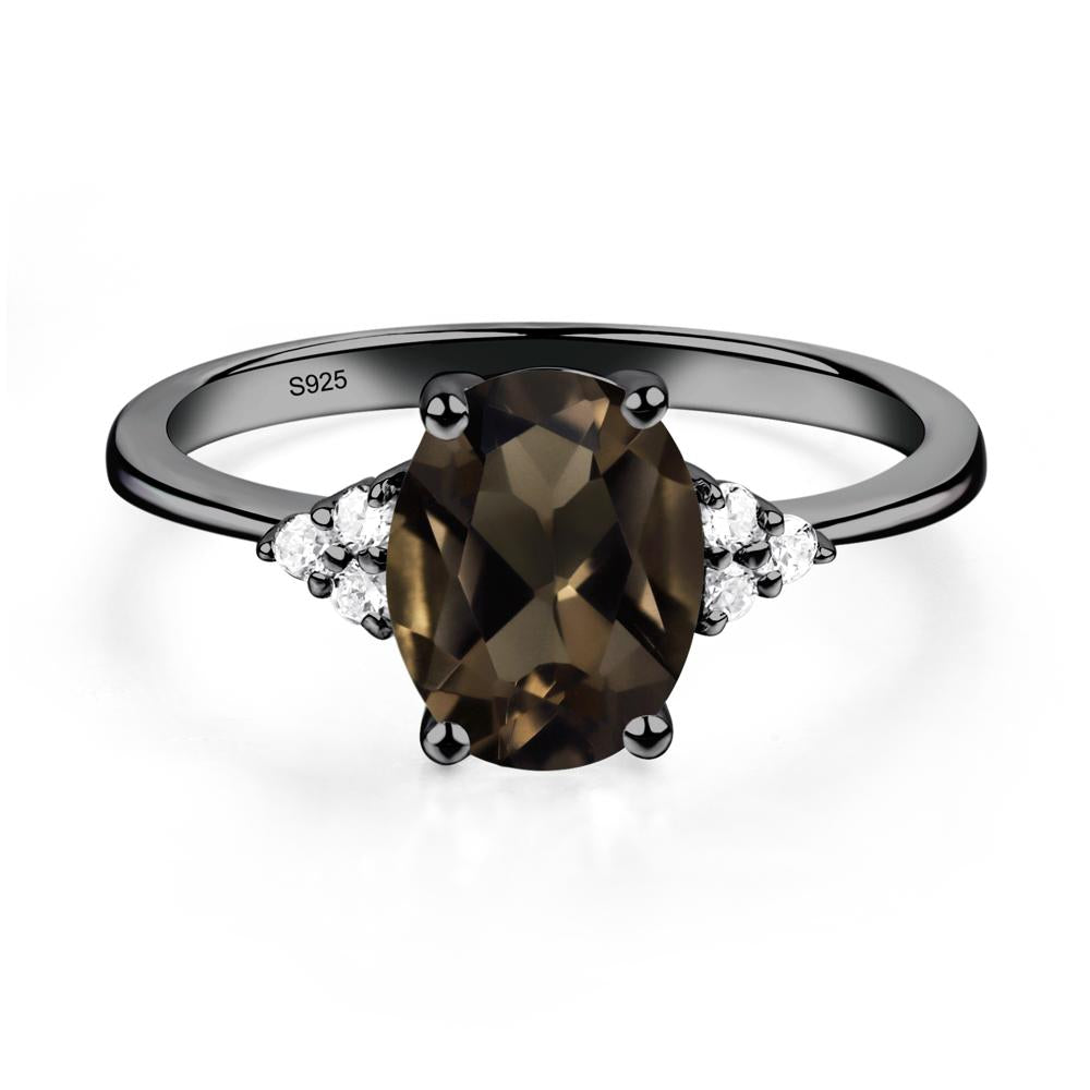Simple Oval Cut Smoky Quartz Wedding Ring - LUO Jewelry #metal_black finish sterling silver