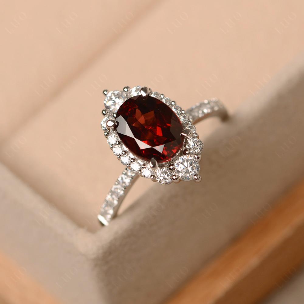 Sterling Silver Oval Garnet and buy Topaz Halo Ring SR-3494