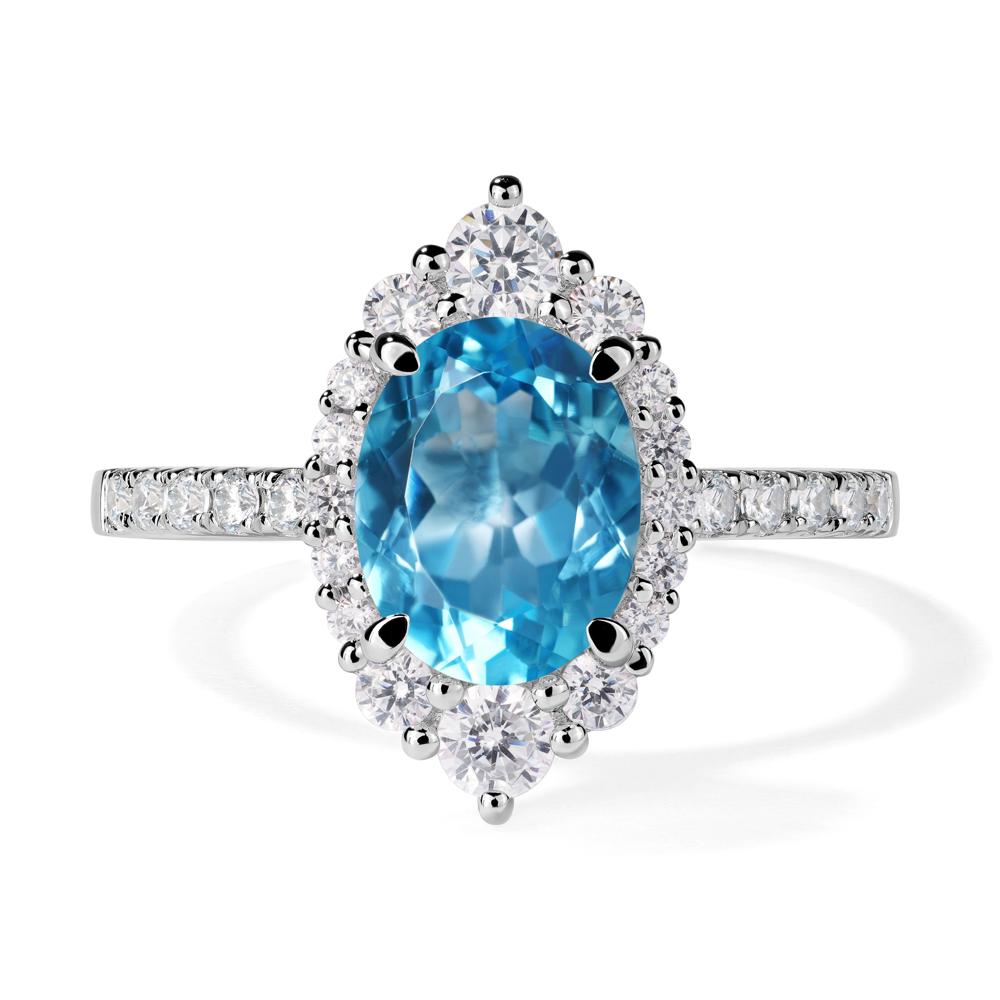 Swiss Blue Topaz Ring Halo Engagement Ring - LUO Jewelry #metal_14k white gold