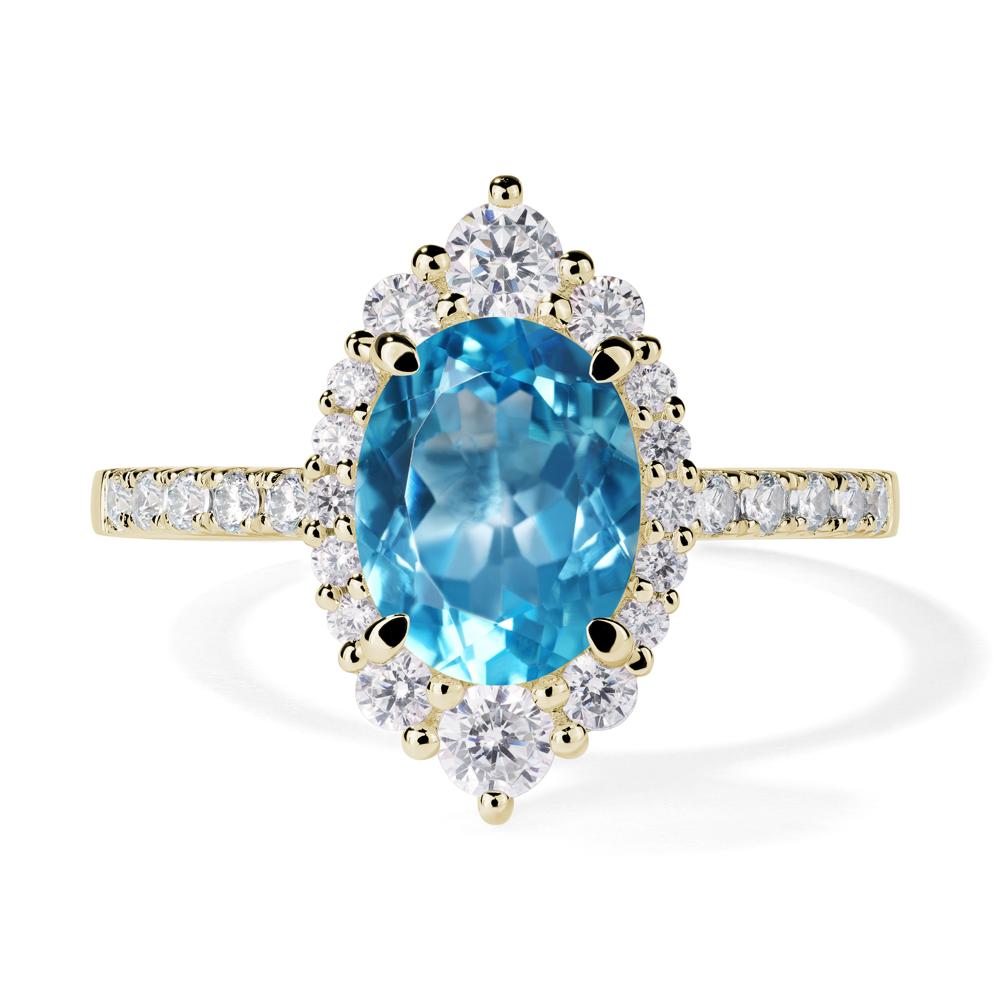 Swiss Blue Topaz Ring Halo Engagement Ring - LUO Jewelry #metal_14k yellow gold