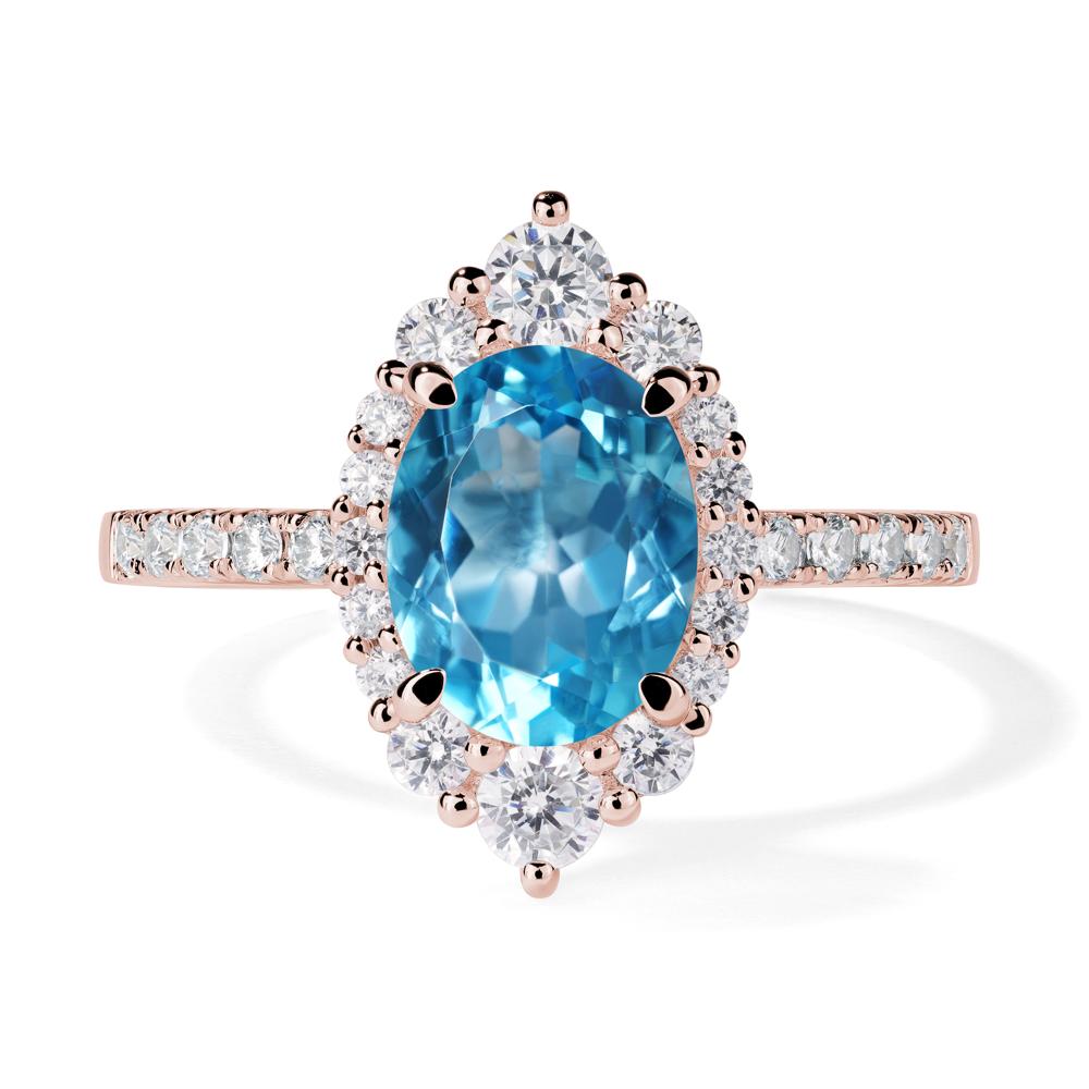 Swiss Blue Topaz Ring Halo Engagement Ring - LUO Jewelry #metal_18k rose gold