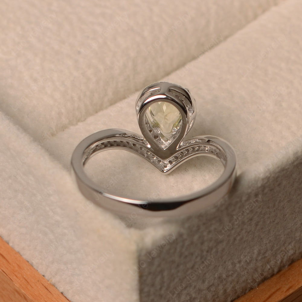 Teardrop Shaped Lemon Quartz Halo Engagement Ring - LUO Jewelry