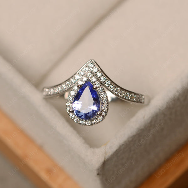 Teardrop Shaped Tanzanite Halo Engagement Ring | LUO