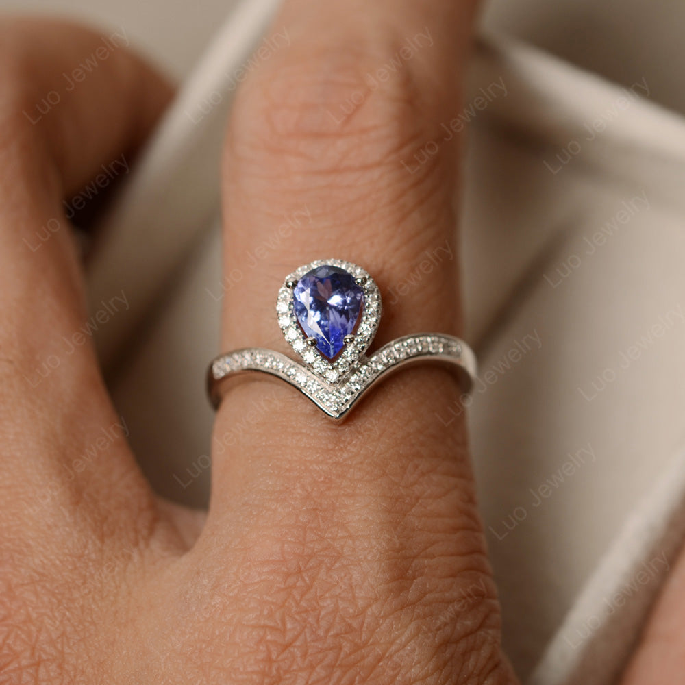 Teardrop Shaped Tanzanite Halo Engagement Ring | LUO