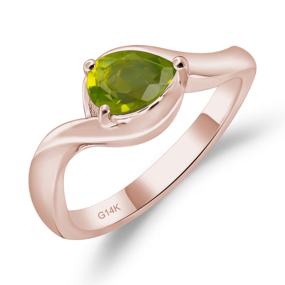 Pear Shaped Peridot East West Solitaire Ring - LUO Jewelry #metal_14k rose gold