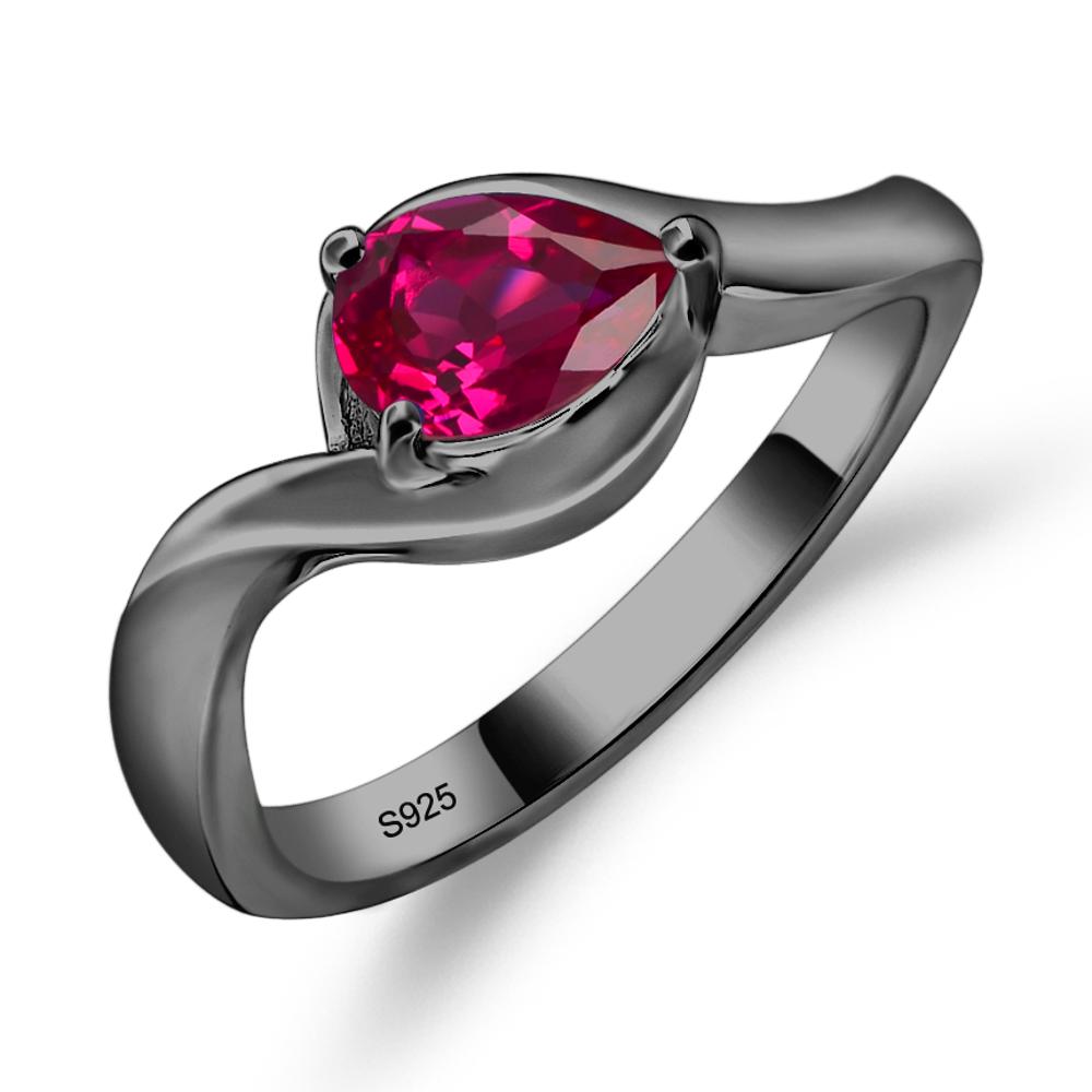 Pear Shaped Ruby East West Solitaire Ring - LUO Jewelry #metal_black finish sterling silver