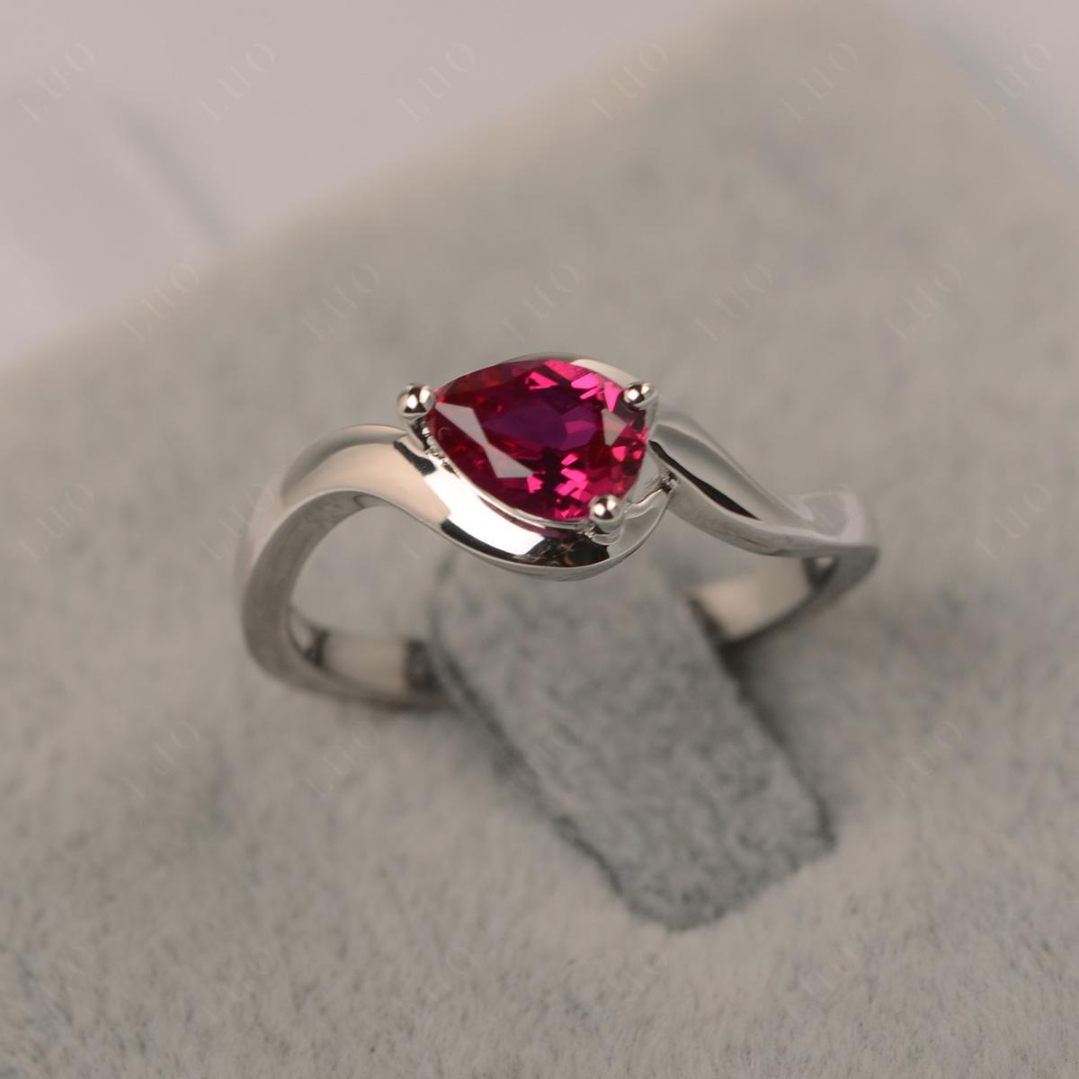 Pear Shaped Ruby East West Solitaire Ring - LUO Jewelry