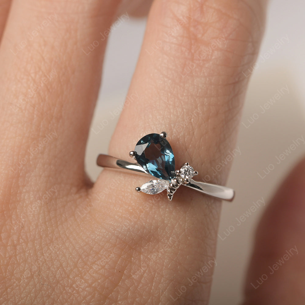 London Blue Topaz Engagement Ring Butterfly Ring | LUO