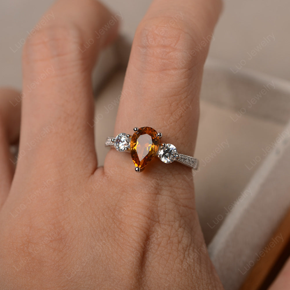 Garnet ring - Natural Citrine ring - Natural Smoky quartz ring - fashion Multistone ring - Engagement ring - Heart ring - pear & Round Gift for her