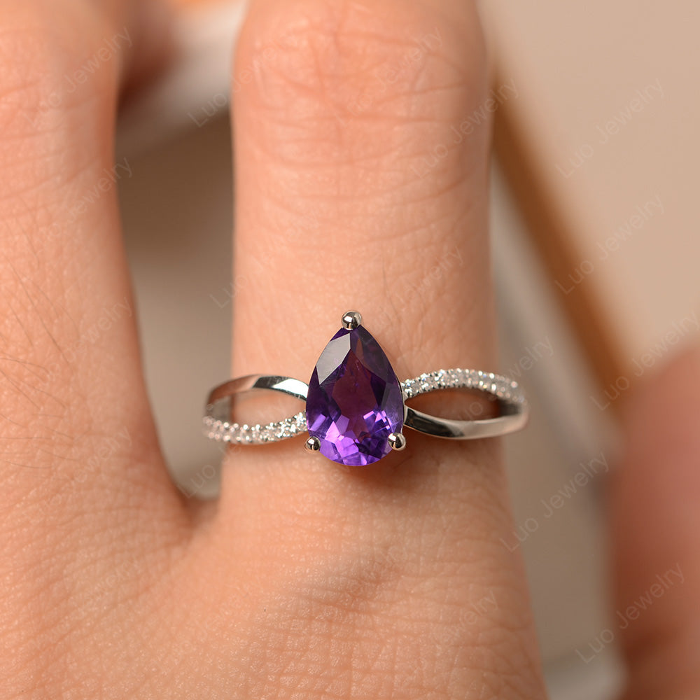Pear Shaped Amethyst Ring Split Shank LUO
