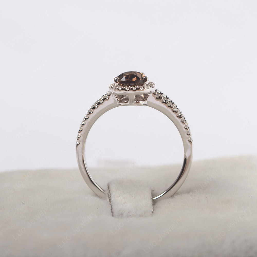 Pear Shaped Smoky Quartz Halo Split Shank Engagement Ring | LUO