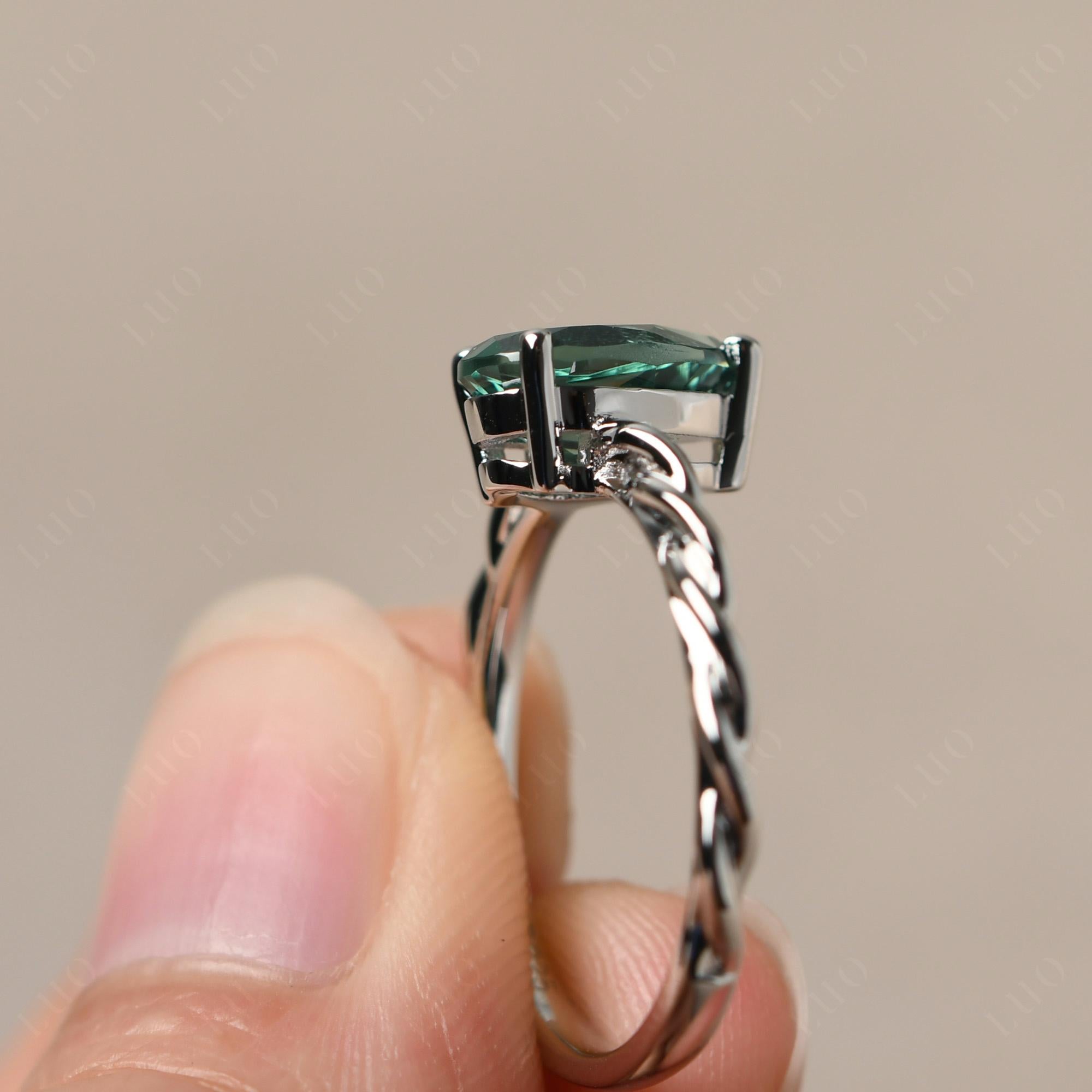 Teardrop Green Sapphire Solitaire Rope Ring - LUO Jewelry