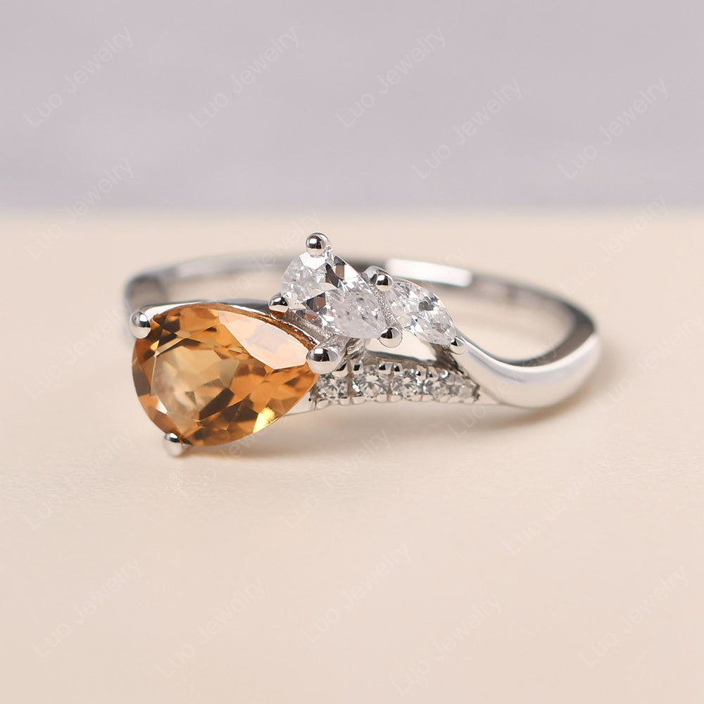 Pear Shaped Horizontal Citrine Ring | LUO