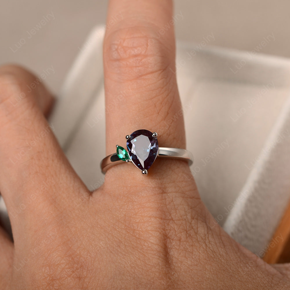 Unique Pear Shaped Alexandrite Wedding Ring - LUO Jewelry