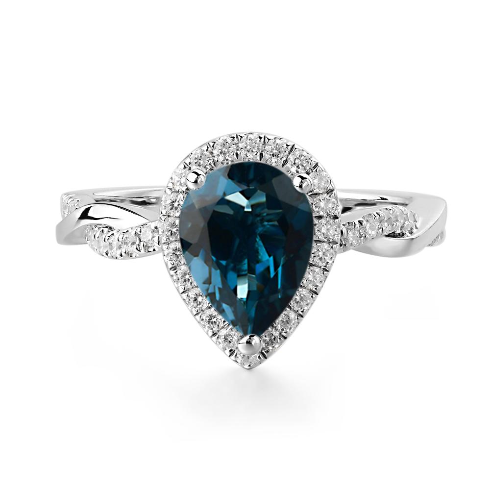 Pear Shaped London Blue Topaz Twisted Halo Ring - LUO Jewelry #metal_14k white gold