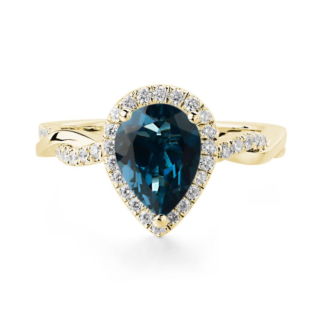 Pear Shaped London Blue Topaz Twisted Halo Ring - LUO Jewelry #metal_18k yellow gold