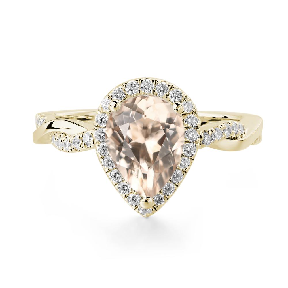 Pear Shaped Morganite Twisted Halo Ring - LUO Jewelry #metal_14k yellow gold