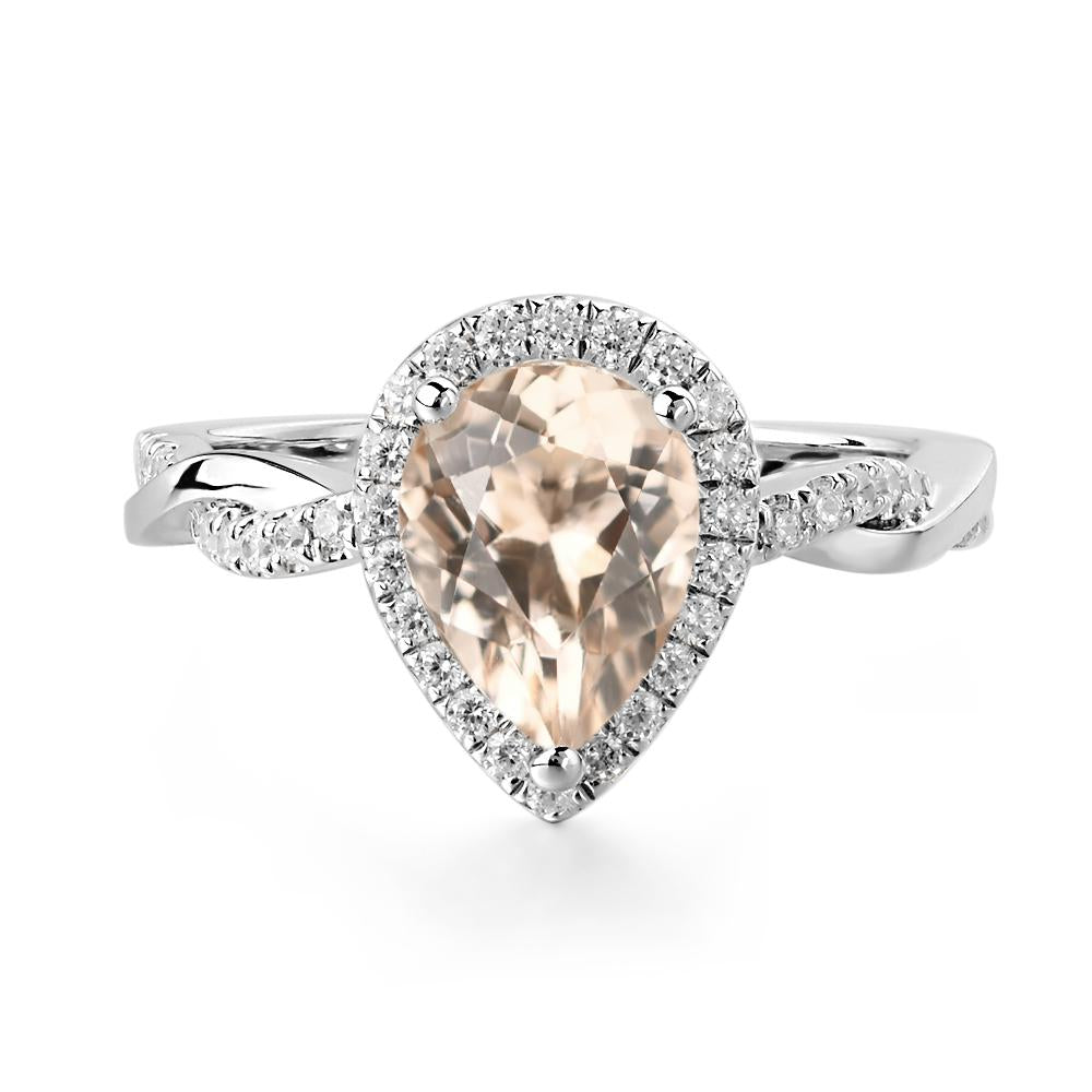 Pear Shaped Morganite Twisted Halo Ring - LUO Jewelry #metal_18k white gold