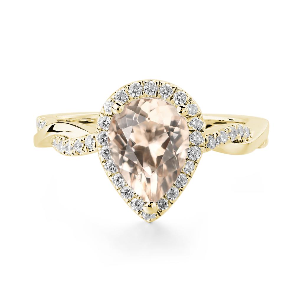 Pear Shaped Morganite Twisted Halo Ring - LUO Jewelry #metal_18k yellow gold