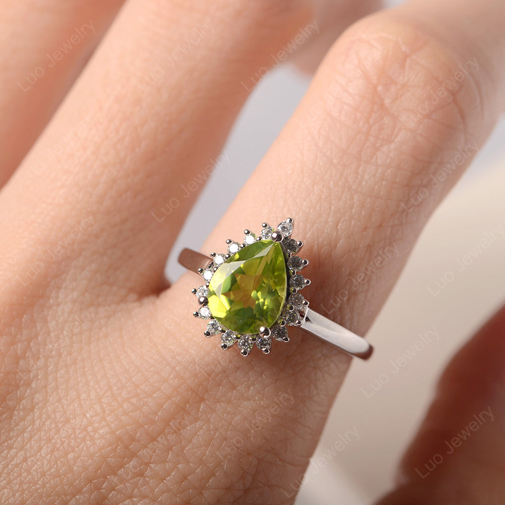 Natural Peridot Drop Pear Crown shops Ring