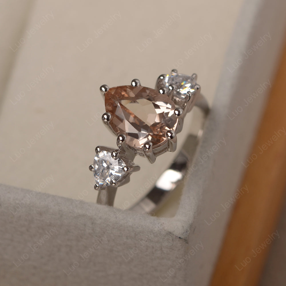 Pear Morganite Ring With Trillion Side Stone - LUO Jewelry