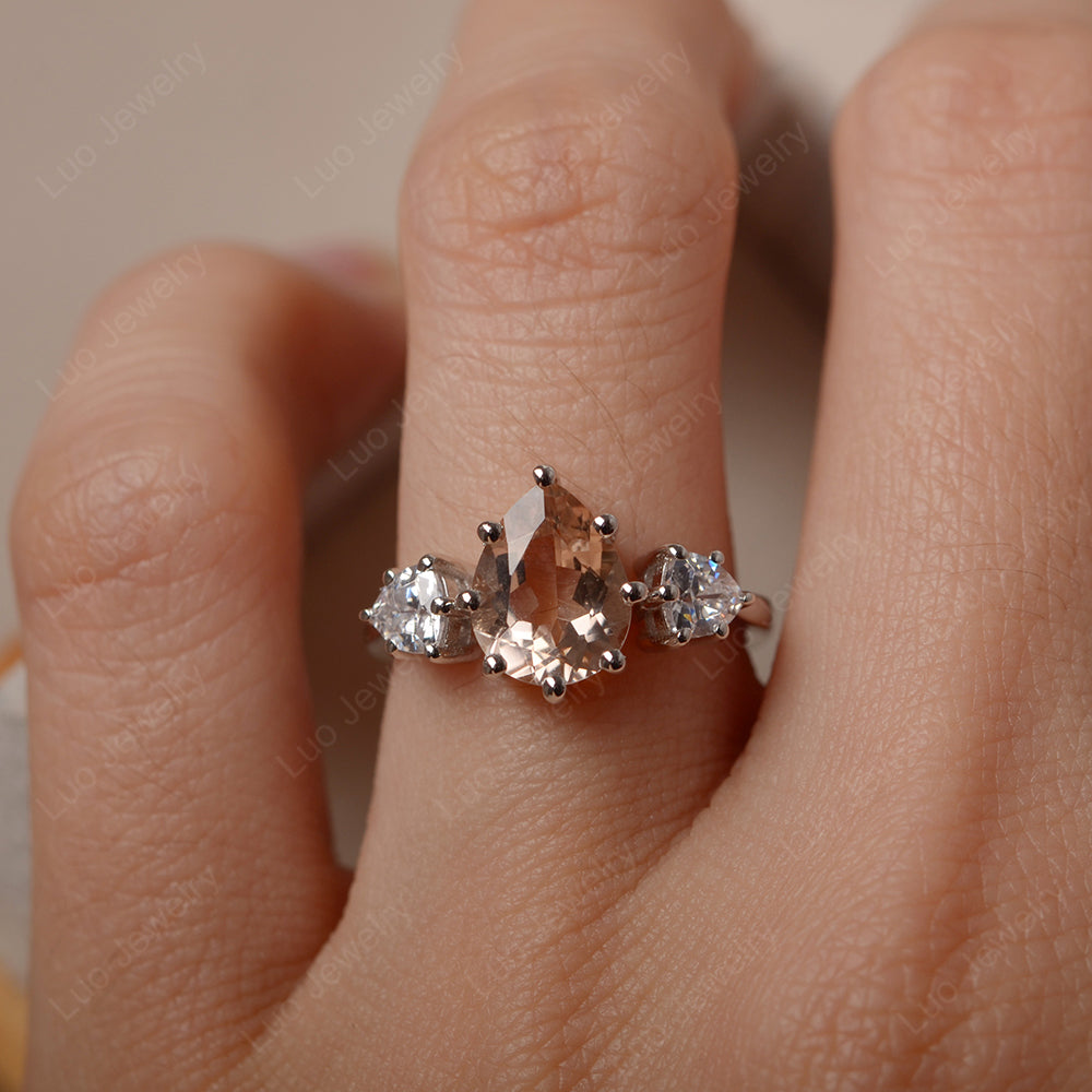 Pear Morganite Ring With Trillion Side Stone - LUO Jewelry