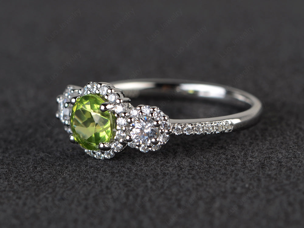 Peridot Engagement Ring Art Deco Silver - LUO Jewelry