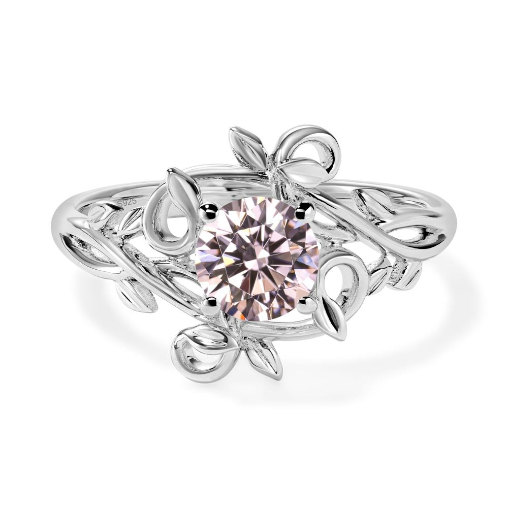 Pink CZ Ring Round shops Cut Pink Stone Flower Ring Sterling Silver Engagement Ring