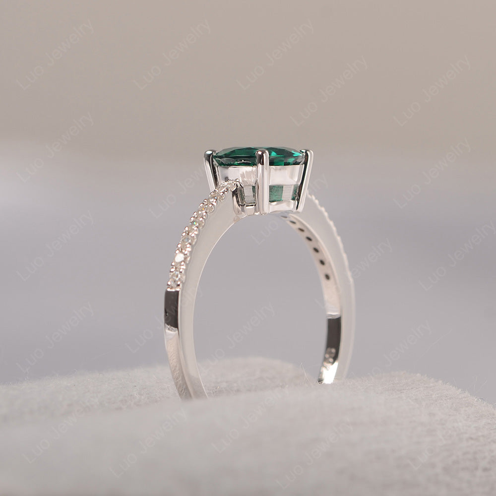 Lab Emerald Wedding Ring Round Cut Sterling Silver - LUO Jewelry