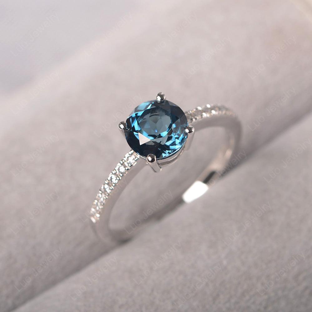 Round cut high quality london blue topaz ring sterling silver anniversary ring